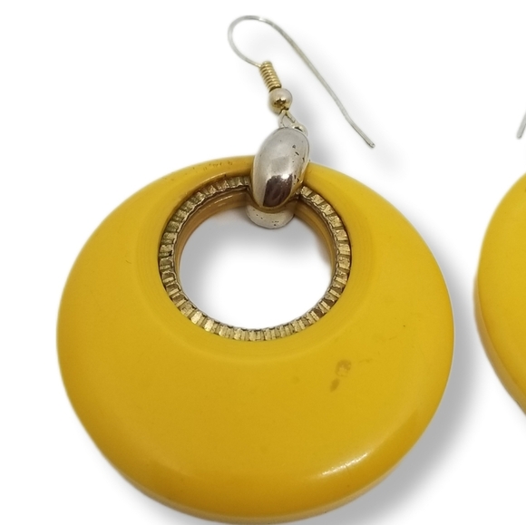 1930s ART DECO BUTTERSCOTCH BAKELITE HOOP DROP EARRINGS - Picture 4 of 6